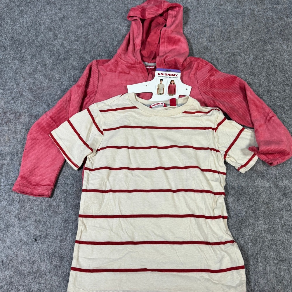 Unionbay Kids XS 5/6 Youth Hoodie and‎ Tee Set Pink Ribbed Striped 2pc NWT